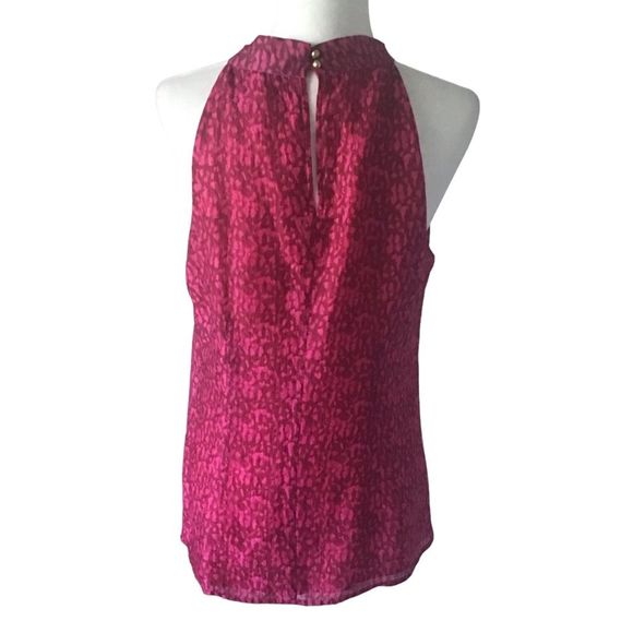 ANN TAYLOR Halter Top Silk Fuchsia Brown Sleeveless Flutter Front Lined Size 12 - Picture 6 of 8